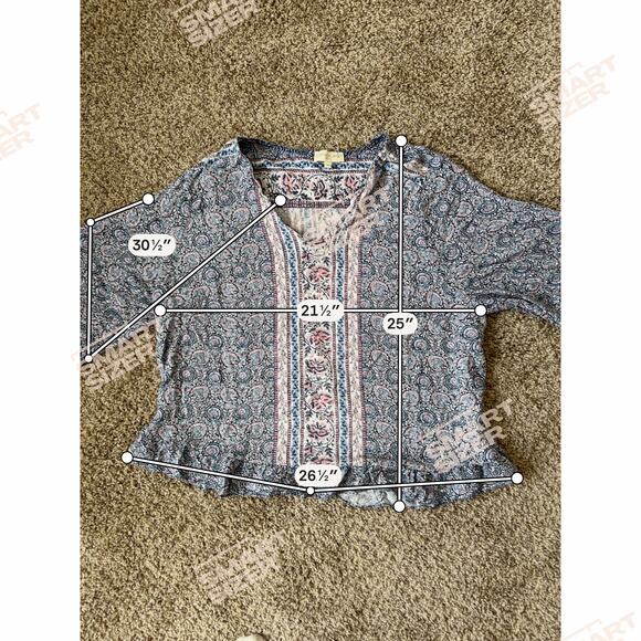 3 for $9 Cyntiha Rowley Blue Floral Boho V Neck Top Ruffle 2X - Picture 3 of 5